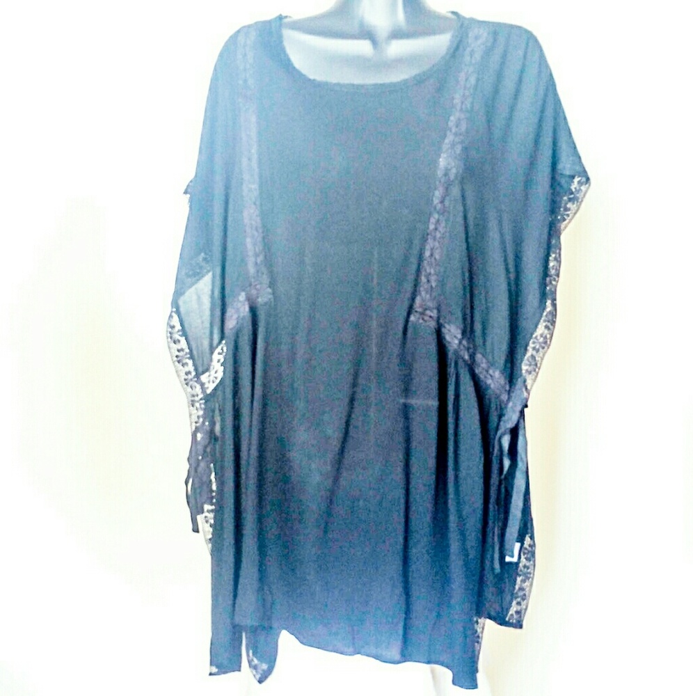 Hazel Women's Black Swim Coverup With Lace Accents